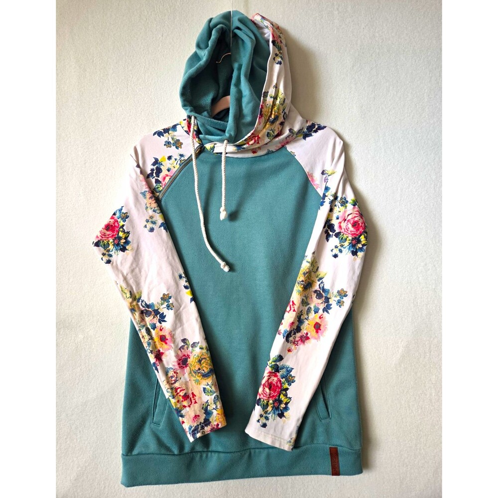 Ampersand Avenue Womens Hoodie M Green Floral Long Sleeve Boho Garden Coquette